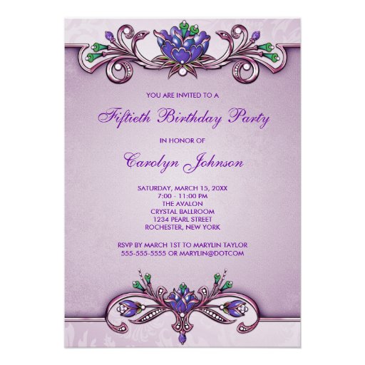 Purple Damask 50th Birthday Party Invitation
