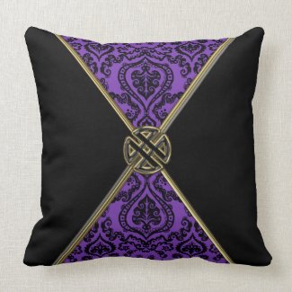 Purple Damask and Black with Celtic Knot Pillow