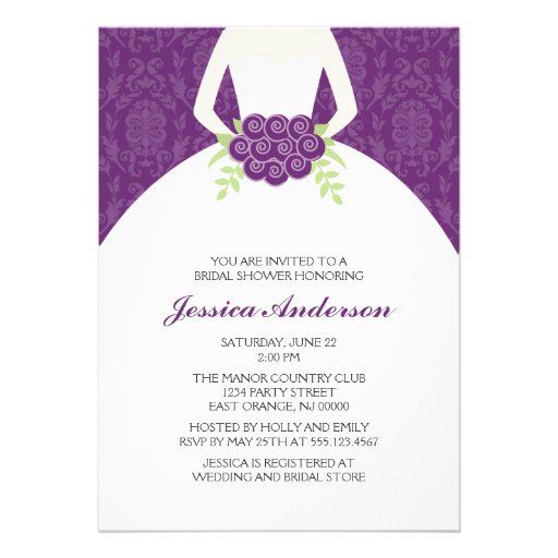 Purple Damask and Floral Bridal Shower Custom Announcement