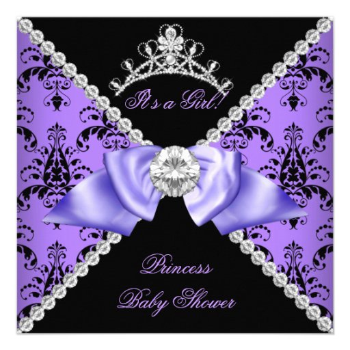 Purple Damask Baby Shower Girl Princess Diamond Custom Announcement
