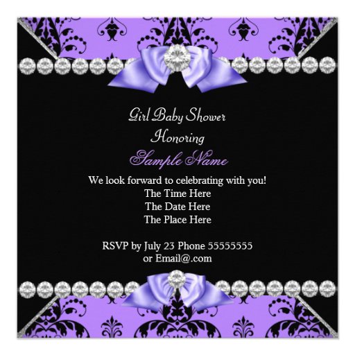Purple Damask Baby Shower Girl Princess Diamond Custom Announcement