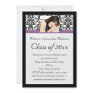 Purple Damask Black/White Graduation invitation