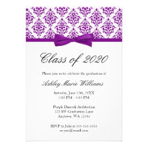 Purple Damask Bow Graduation Announcement
