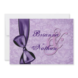 Purple Damask Bow Wedding Invitation invitation