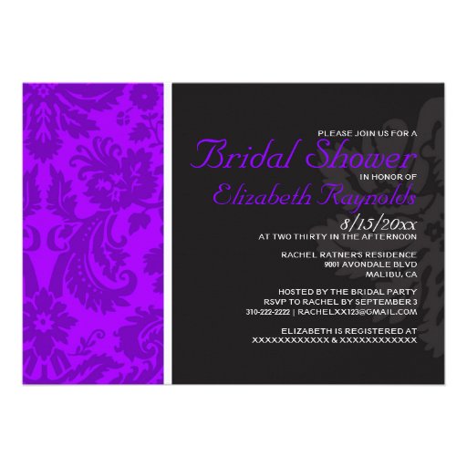 Purple Damask Bridal Shower Invitations