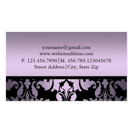 Purple Damask Business Card (back side)