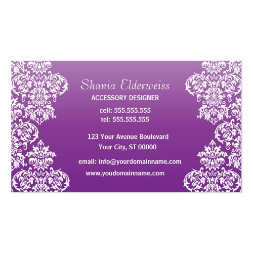 Purple Damask Business Card (back side)