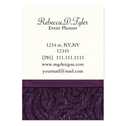 purple damask chandelier Chic Business Cards (back side)