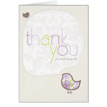 Purple Damask Chicks Birth Announcement Thank You Card