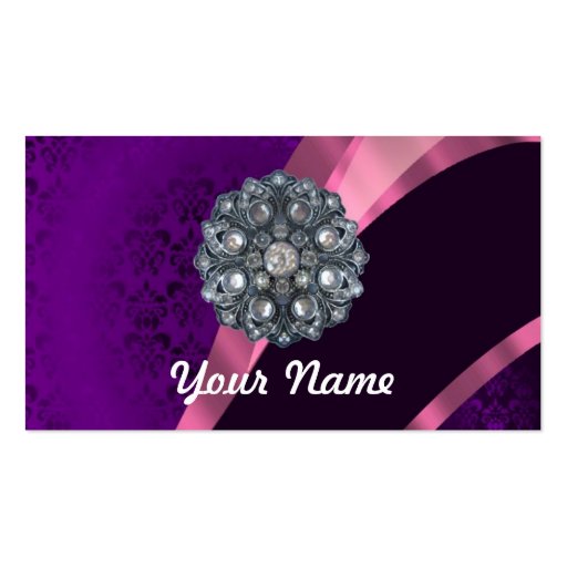 Purple damask & crystal business card (front side)
