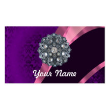 Purple damask & crystal business card