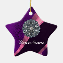 Purple damask & crystal christmas ornaments