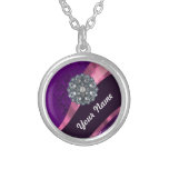 Purple damask & crystal necklace