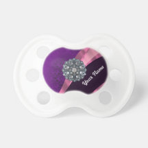 Purple damask & crystal pacifiers