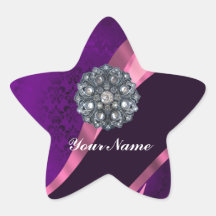 Purple damask & crystal star stickers