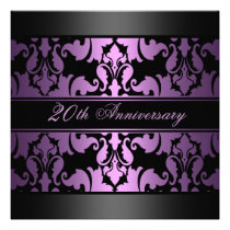 Purple Damask Design Wedding Anniversary Invite invitations