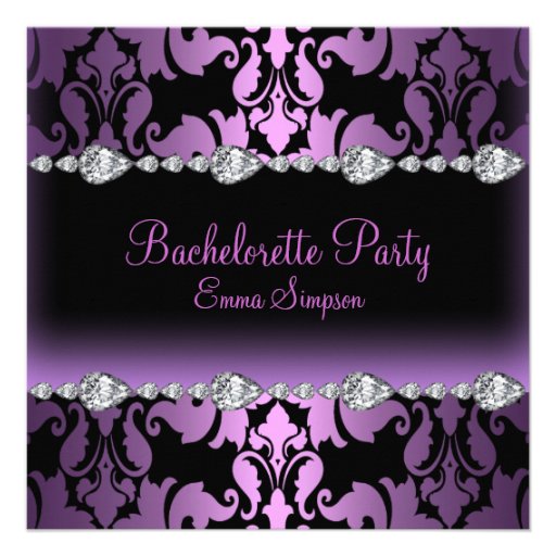 Purple Damask & Diamond Bachelorette Invite
