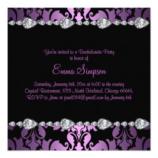 Purple Damask & Diamond Bachelorette Invite
