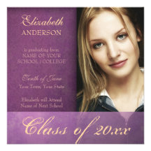 Purple Damask Grunge Graduation Announcement