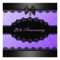 Purple Damask & Lace Wedding Anniversary Invite invitations