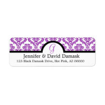 Purple Damask Monogram G Wedding Mailing Labels