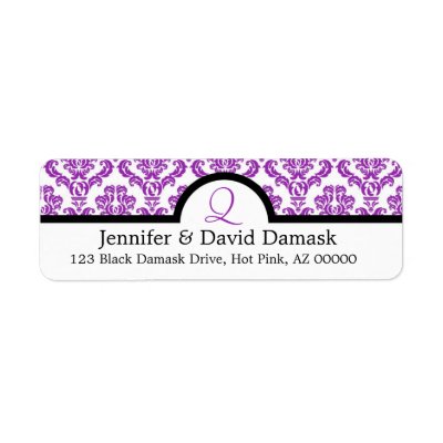 Purple Damask Monogram Q Wedding Mailing Labels