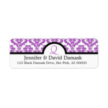 Purple Damask Monogram Q Wedding Mailing Labels