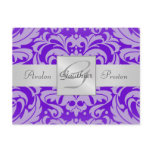 Purple Damask Monogram Save The Date Postcard