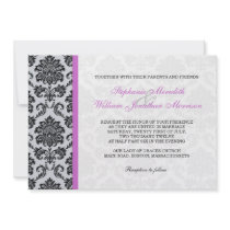 Purple Damask Monogram Wedding Invitation