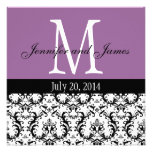 Purple Damask Monogram Wedding Invitation