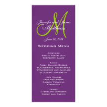 Purple Damask Monogram Wedding Menu Cards Rack Card Template