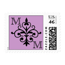 Purple Damask Monogram Wedding Postage