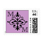 Purple Damask Monogram Wedding Postage postage