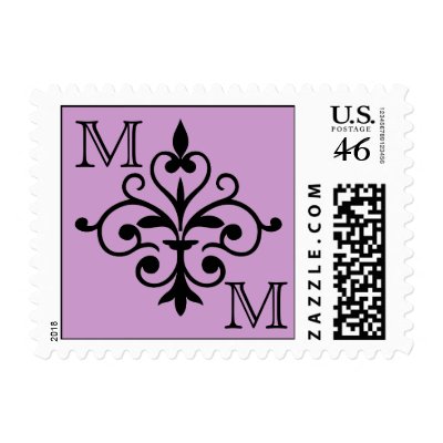 Purple Damask Monogram Wedding Postage