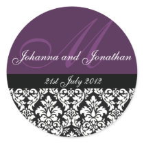 Purple Damask Monogram Wedding Stickers