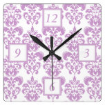 Purple Damask Pattern Wall Clock