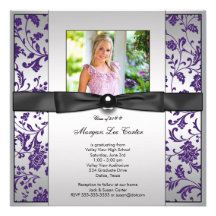 Purple Damask Photo Graduation Announcement