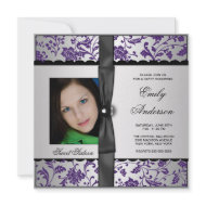 Purple Damask Photo Sweet 16 Party invitation