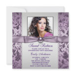 Purple Damask Photo Sweet Sixteen Birthday Party invitations