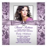 Purple Damask Photo Sweet Sixteen Birthday Party Announcement