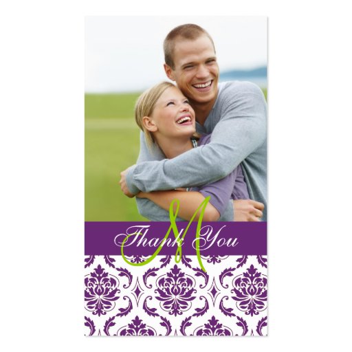 Purple Damask Photo Wedding Thank You Favor Tag Business Cards