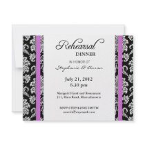 Purple Damask Rehearsal Dinner Card Invitations