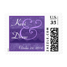 Purple Damask Ribbon Wedding Date Stamp R702