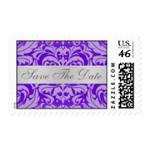 Purple Damask Scroll Save The Date Postage