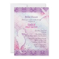 Purple Damask Sea Horse Beach Bridal Shower Invite