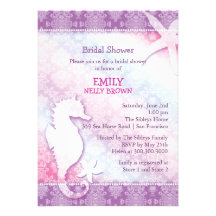 Purple Damask Sea Horse Beach Bridal Shower Invite