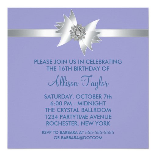Purple Damask Sweet Sixteen Birthday Party Personalized Announcements