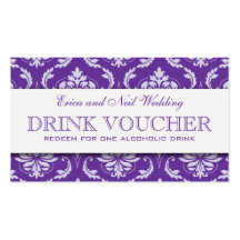 Purple Damask Wedding Drink Voucher for Reception Business Card Templates