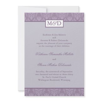 Purple Damask Wedding Invitation invitation
