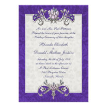 Purple Damask Wedding Invitation
